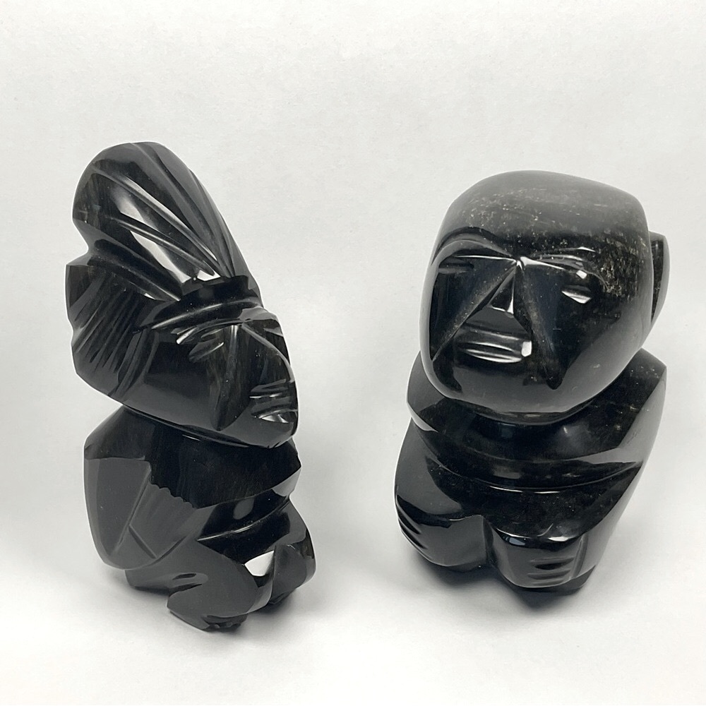 2 Hand-Carved Black Obsidian Stone Figures ✨